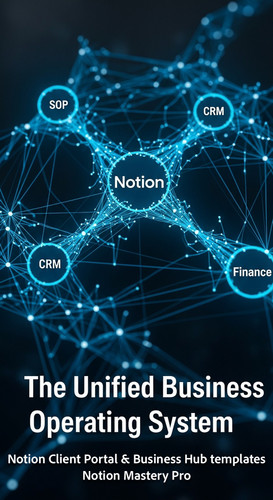 269 Abstract glowing blue network connecting a Notion logo to SOP CRM and Finance Overlay The Unifie.jpg