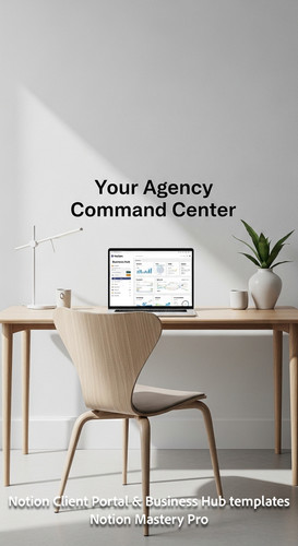 275 Minimalist desk with a designer chair and a laptop showing a Notion Business Hub dashboard view .jpg