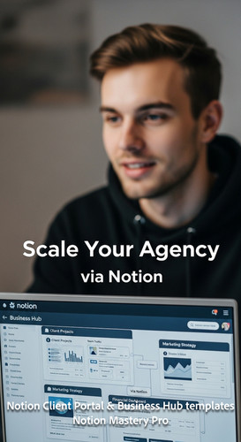 195 Blurred background of a techsavvy agency owner foreground screen with a Notion Business Hub Over.jpg