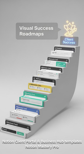 150 Abstract 3D staircase where each step is a Notion Milestone Card leading to a Client Success ico.jpg