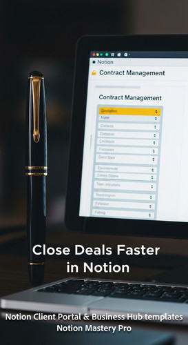 239 Closeup of a fountain pen on a desk with a screen showing a Notion Contract Management database .jpg