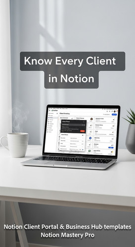 164 Minimalist white desk with a laptop showing a Notion Client Directory with CRM profile cards Ove.jpg