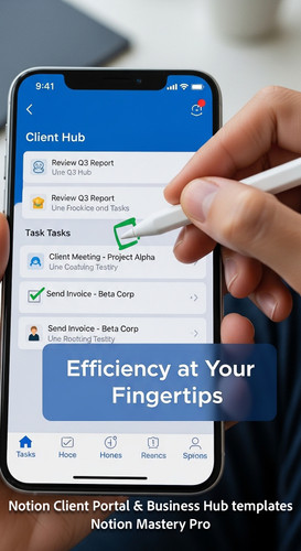 77 Closeup of a hand checkmarking a task in a Notion Client Hub mobile app with a blue theme Overlay.jpg