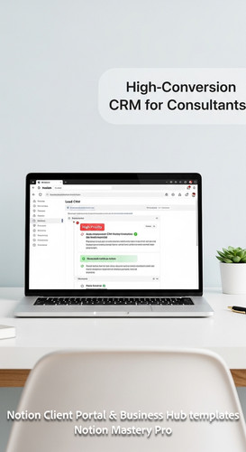 341 Minimalist white desk with a laptop showing a Notion Lead CRM with highpriority status tags Over.jpg