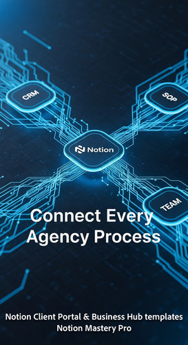 103 Abstract glowing blue network connecting a Notion logo to CRM SOP and Team Overlay Connect Every.jpg