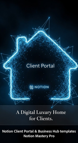 257 Abstract glowing blue lines forming a house shape with Client Portal text and a Notion logo Over.jpg