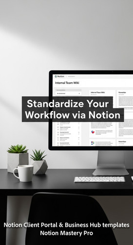 259 Minimalist workspace with a black desk and a monitor displaying a Notion Internal Team Wiki Over.jpg