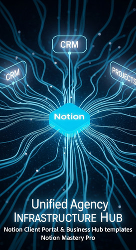 369 Abstract glowing blue network connecting a Notion logo to CRM Finance and Projects Overlay Unifi.jpg