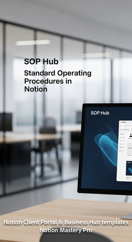 87 Blurred modern office background foreground monitor showing a Notion SOP Hub Overlay Standard Ope.jpg