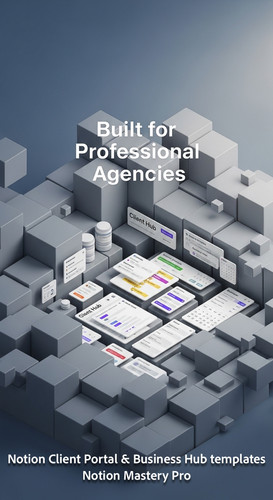 83 Abstract 3D blocks with Notion UI snippets forming a central Client Hub Overlay Built for Profess.jpg