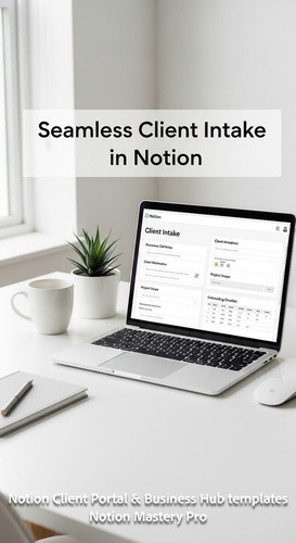 400 Minimalist white workspace with a laptop showing a Notion Client Intake and onboarding page Over.jpg