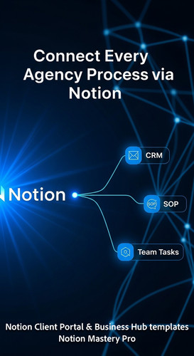406 Abstract glowing blue network connecting a Notion logo to CRM SOP and Team Tasks Overlay Connect.jpg