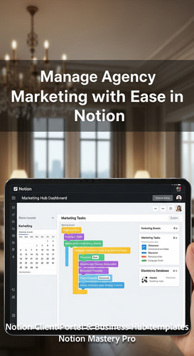 381 Blurred luxury office interior foreground tablet showing a Notion Marketing Hub Dashboard Overla.jpg