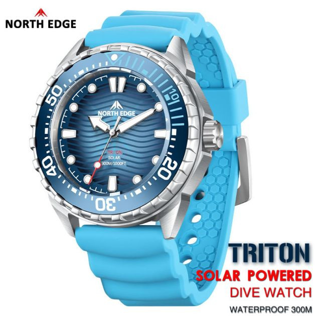 NORTH EDGE TRITON Solar Dive Watch – 300M Waterproof Luxury Stainless Steel Watch for Men (2025)
