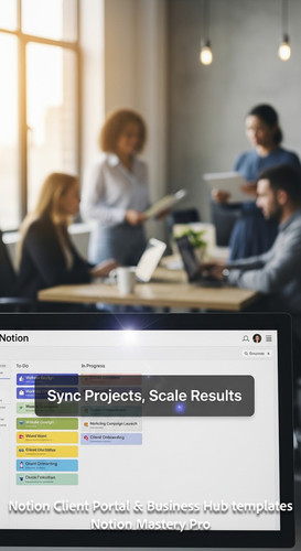 1 Blurred background of a modern agency team foreground monitor showing a Notion Project Board Overl.jpg