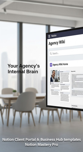 23 Blurred modern conference room foreground screen showing a Notion Agency Wiki with search bar Ove.jpg