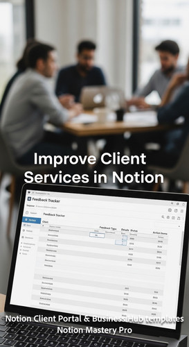 30 Blurred background of a creative meeting foreground screen showing a Notion Feedback Tracker Over.jpg