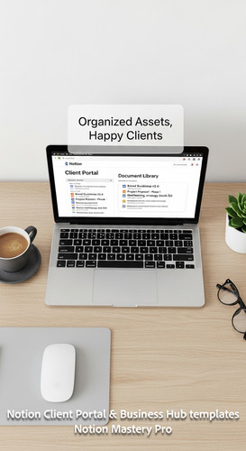 6 Topdown desk shot MacBook showing a Notion Client Portal with a clean document library Overlay Org.jpg