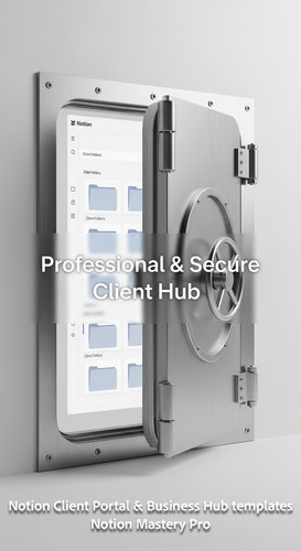 7 Minimalist 3D render of a secure vault door opening to reveal a clean Notion interface with client.jpg