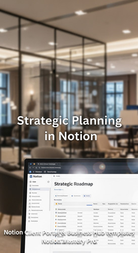 34 Blurred interior of a highend consultancy foreground monitor showing a Notion Strategic Roadmap O.jpg