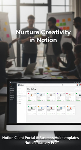 10 Blurred background of a creative brainstorming session foreground screen with a Notion Idea Galle.jpg