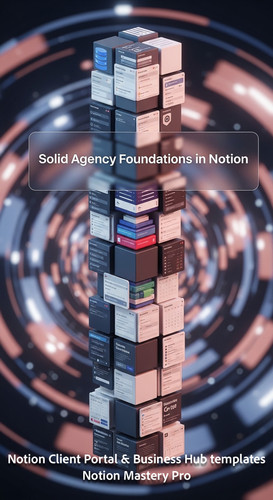 9 Abstract 3D blocks with Notion UI snippets forming a central Business Hub pillar Overlay Solid Age.jpg