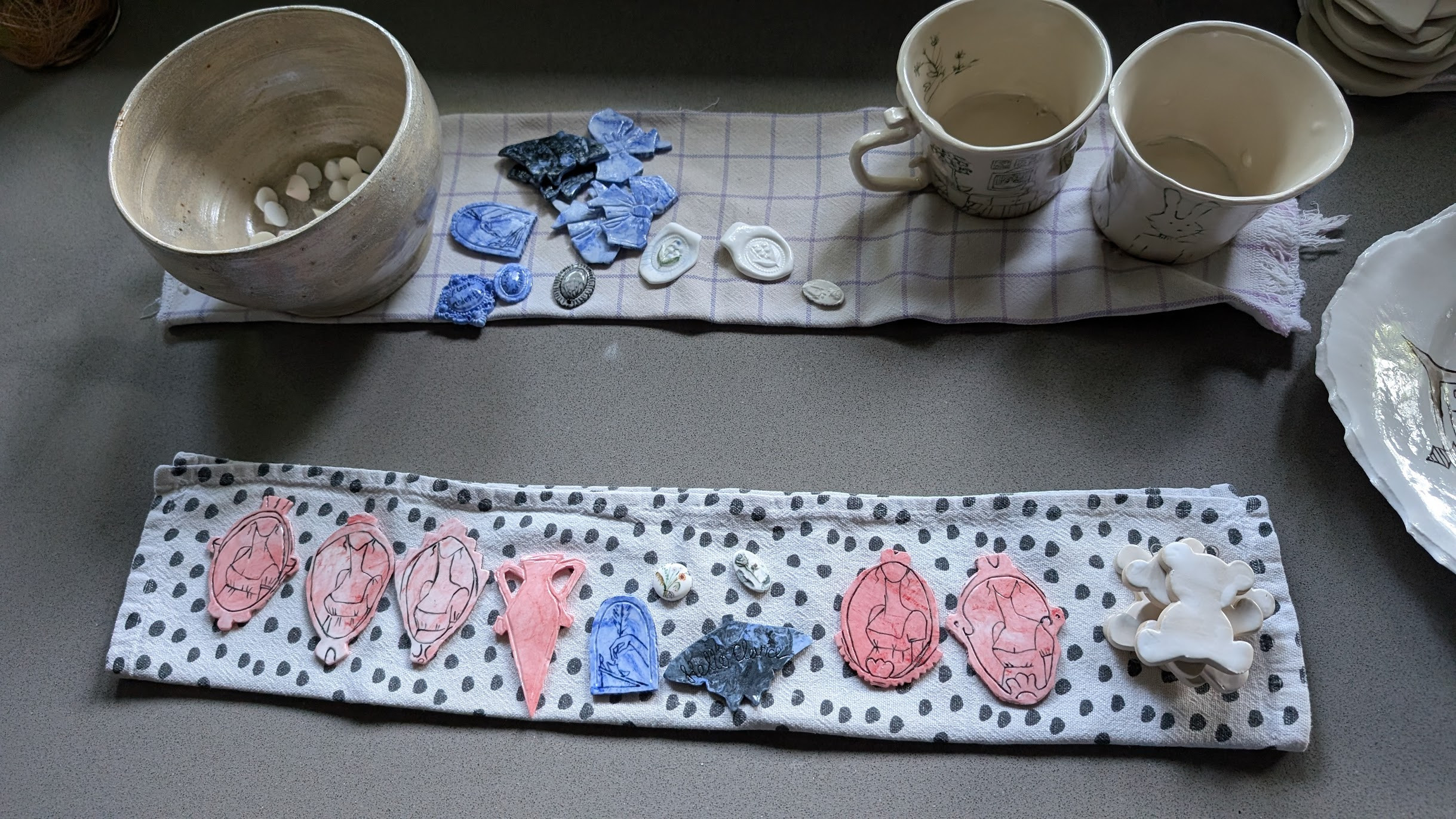 Pieces after second fire, before gold application