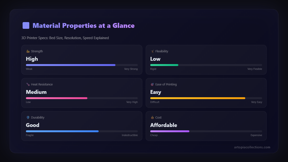 Material properties chart - 3D Printer Specs: Bed Size, Resolution, Speed Explained