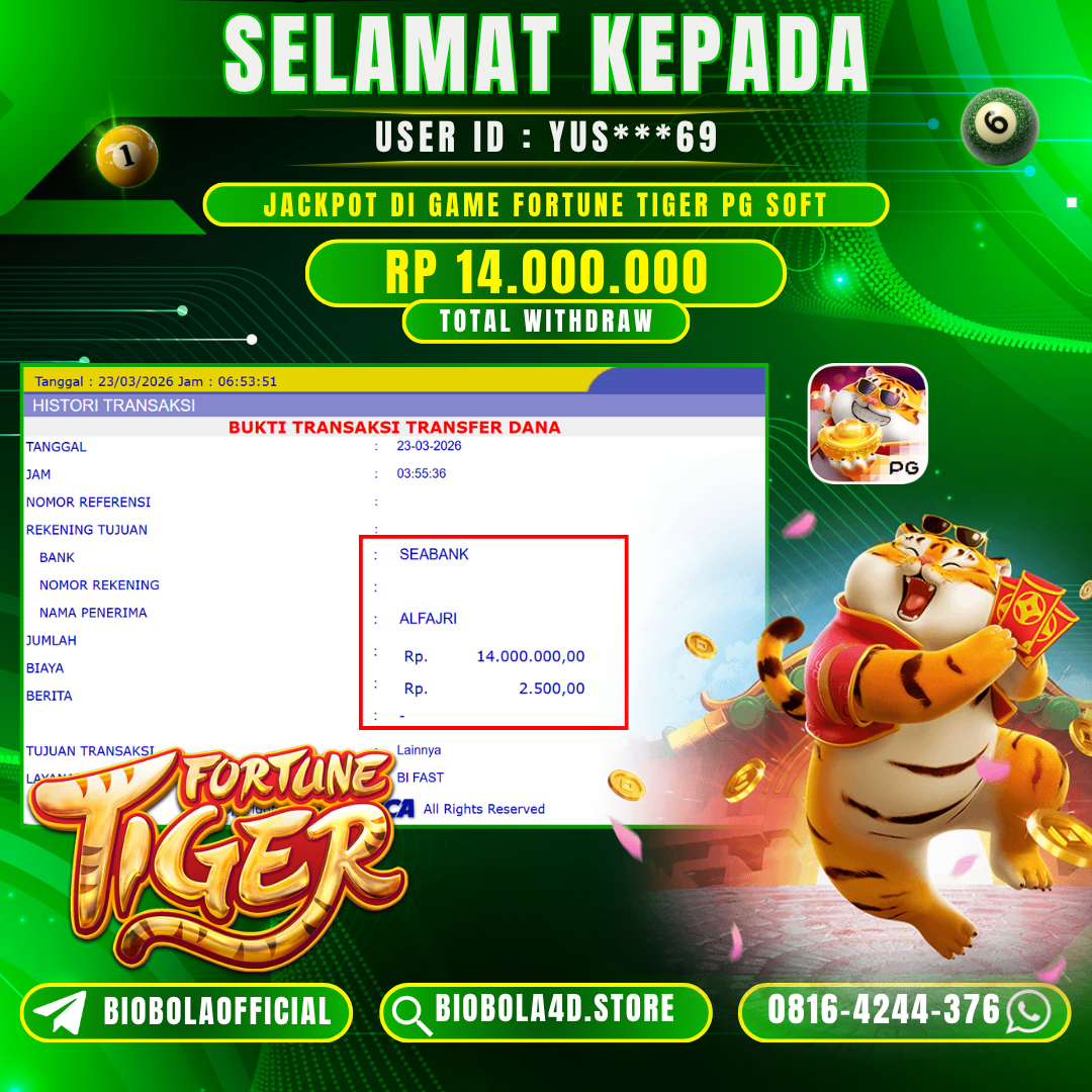 JP FORTUNE TIGER 14  JT DI BAYAR LUNAS !!