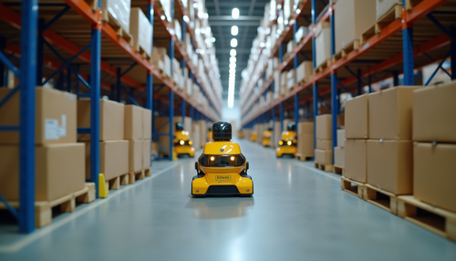 Automated robots organizing packages in a warehouse.png