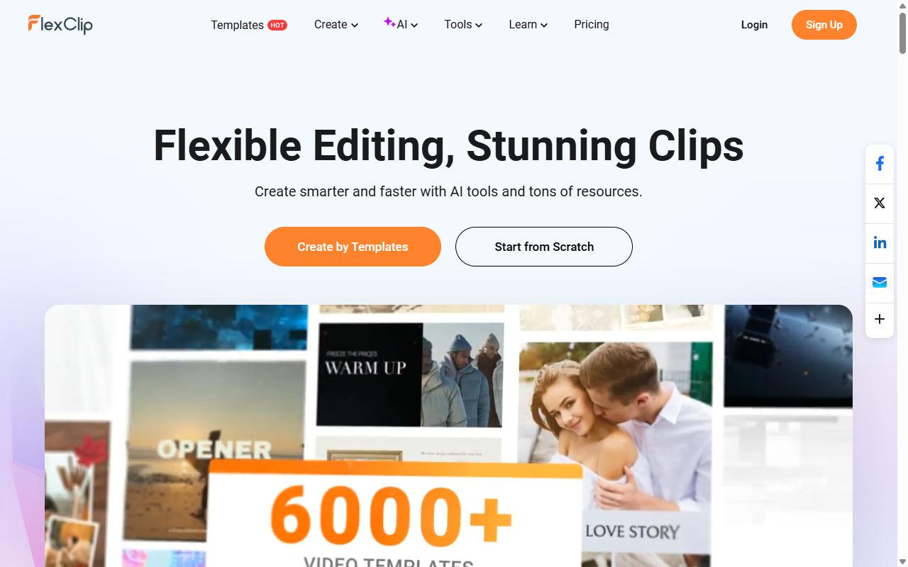 FlexClip 메인 페이지