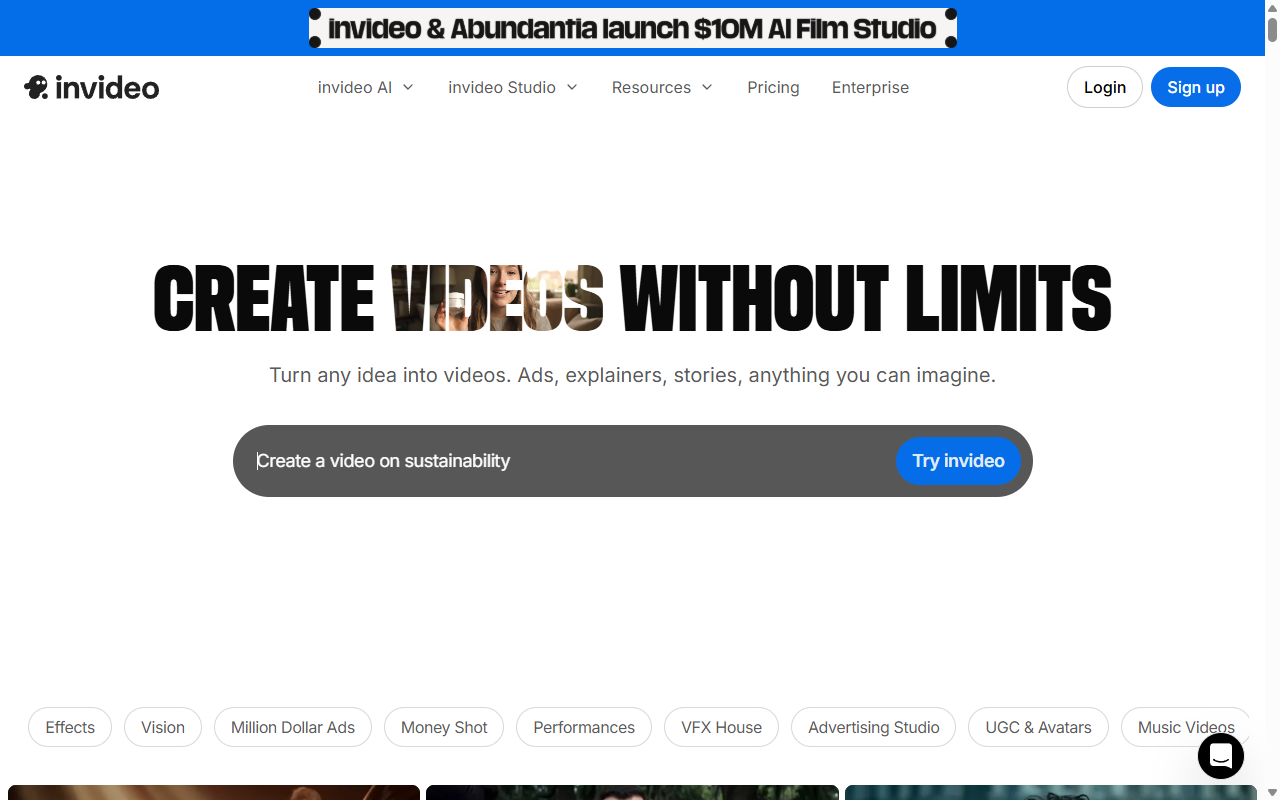 InVideo AI 메인 페이지