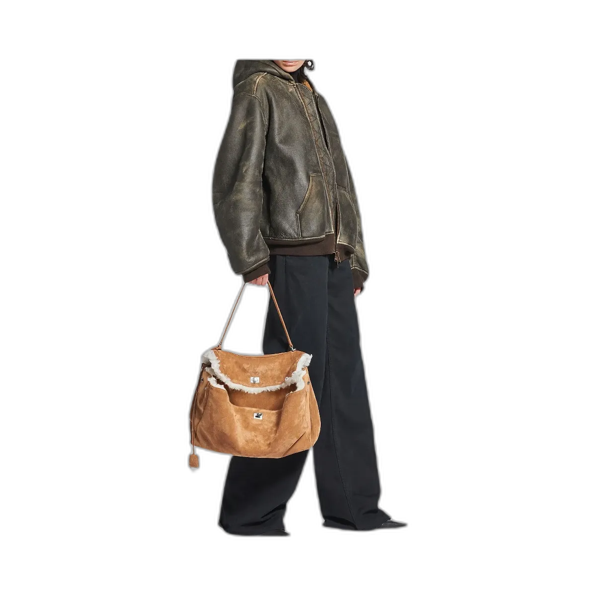 Balenciaga Rodeo Large Suede and Wool Handbag
