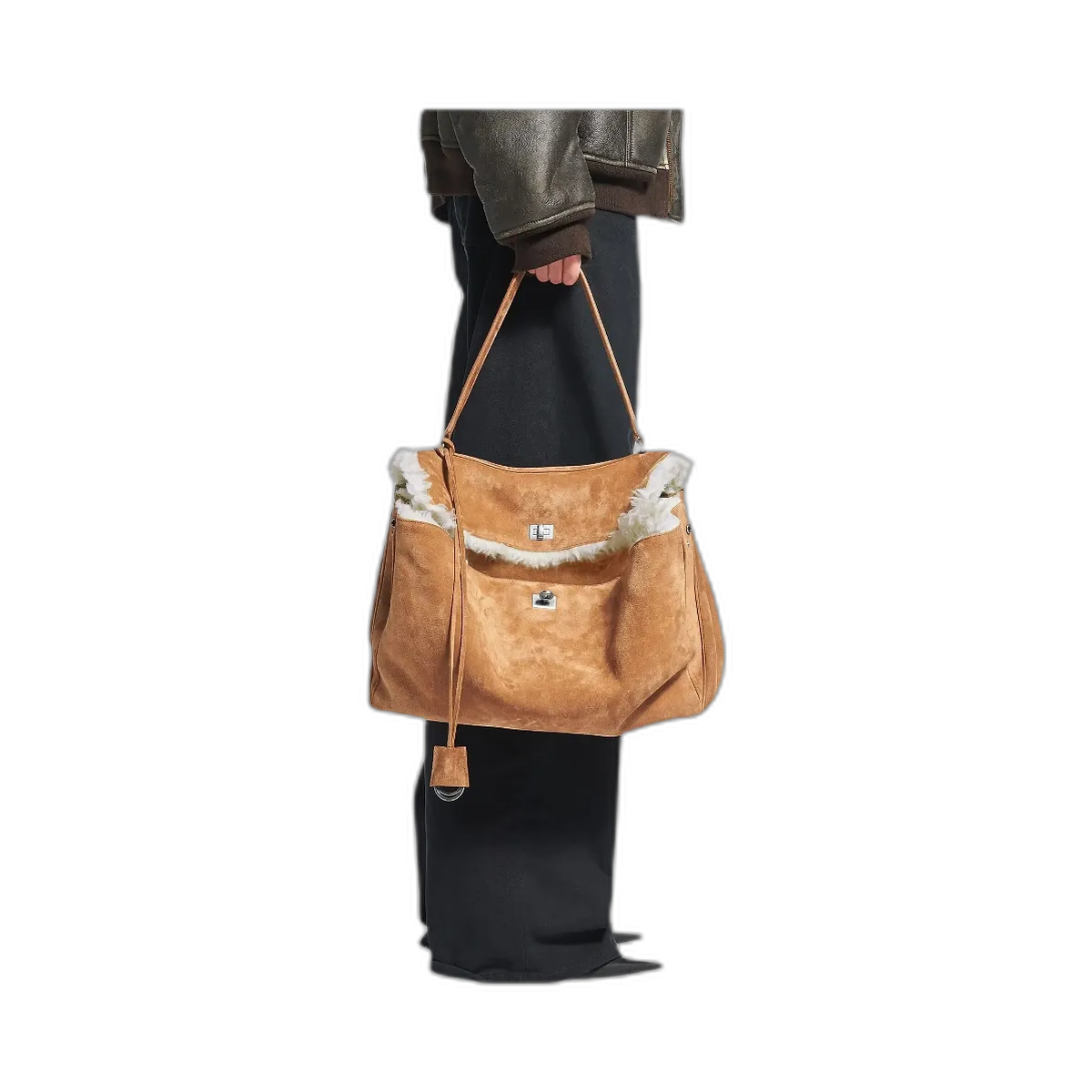 Balenciaga Rodeo Large Suede and Wool Handbag