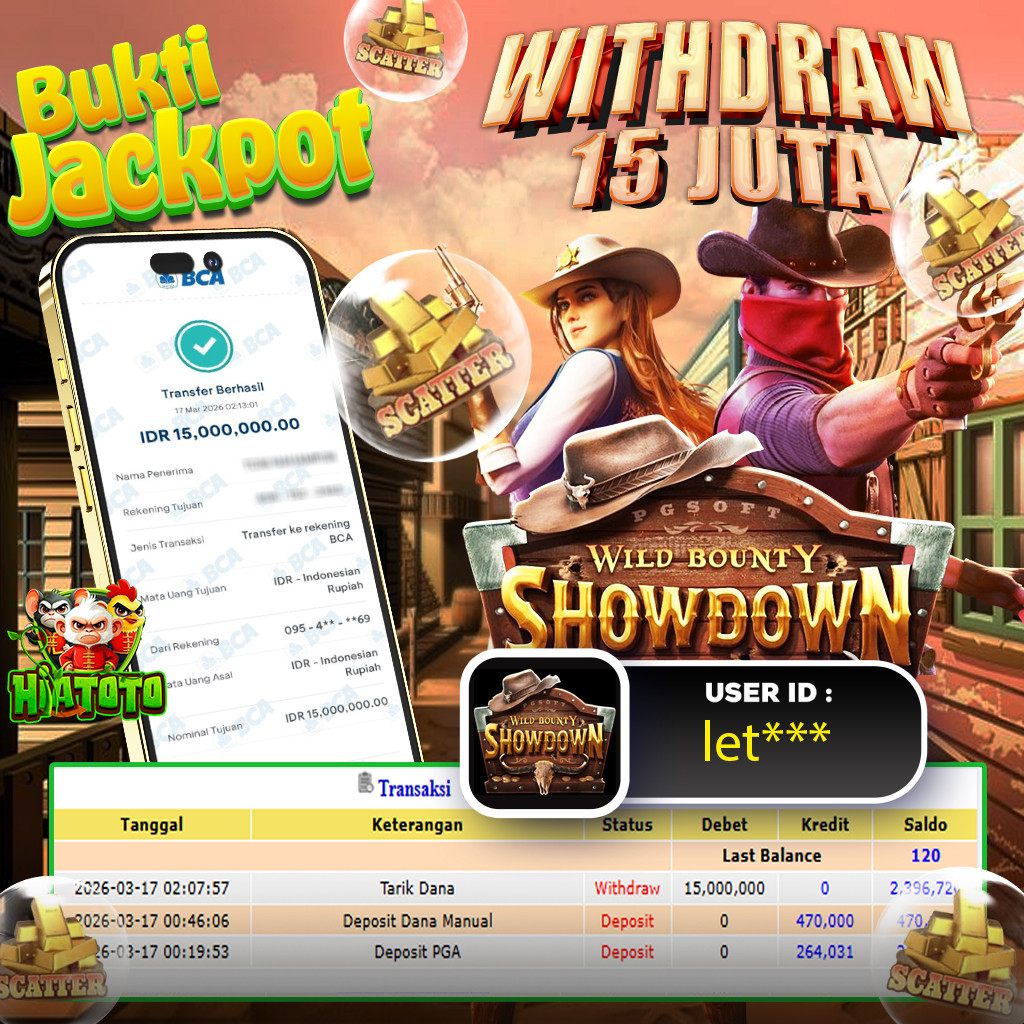 HIATOTO JACKPOT!!! Jackpot WILD BOUNTY SHOWDOWN Sebesar Rp 15.000.000 Juta Di Bayar Lunas!