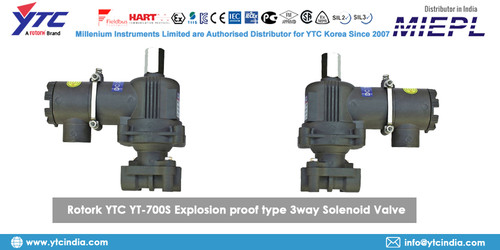 Explosion proof type 3way Rotork YTC solenoid valve, Rotork YTC YT- 700S series outputs pressure to valves or changes output port direction. - Explosion proof type (ExdIICT6) solenoid valve. - Replacement of coil is easy due to AC and DC applied in same enclosure. - Manual switch enables user to test the operation when the power source is cutoff. - Connecting wires are easy because connection port can be rotated (265°). - Valve body is air pressure operating type, so the operation is very smooth with high durability. - Can be directly attached on actuator, because of NAMUR type design.

For More Details Visit Our Website :- www.ytcindia.com
Email Us At :- info@ytcindia.com , ytcindia9@gmail.com
Tel. No.: +91-11-2201-4325,4327,65094516