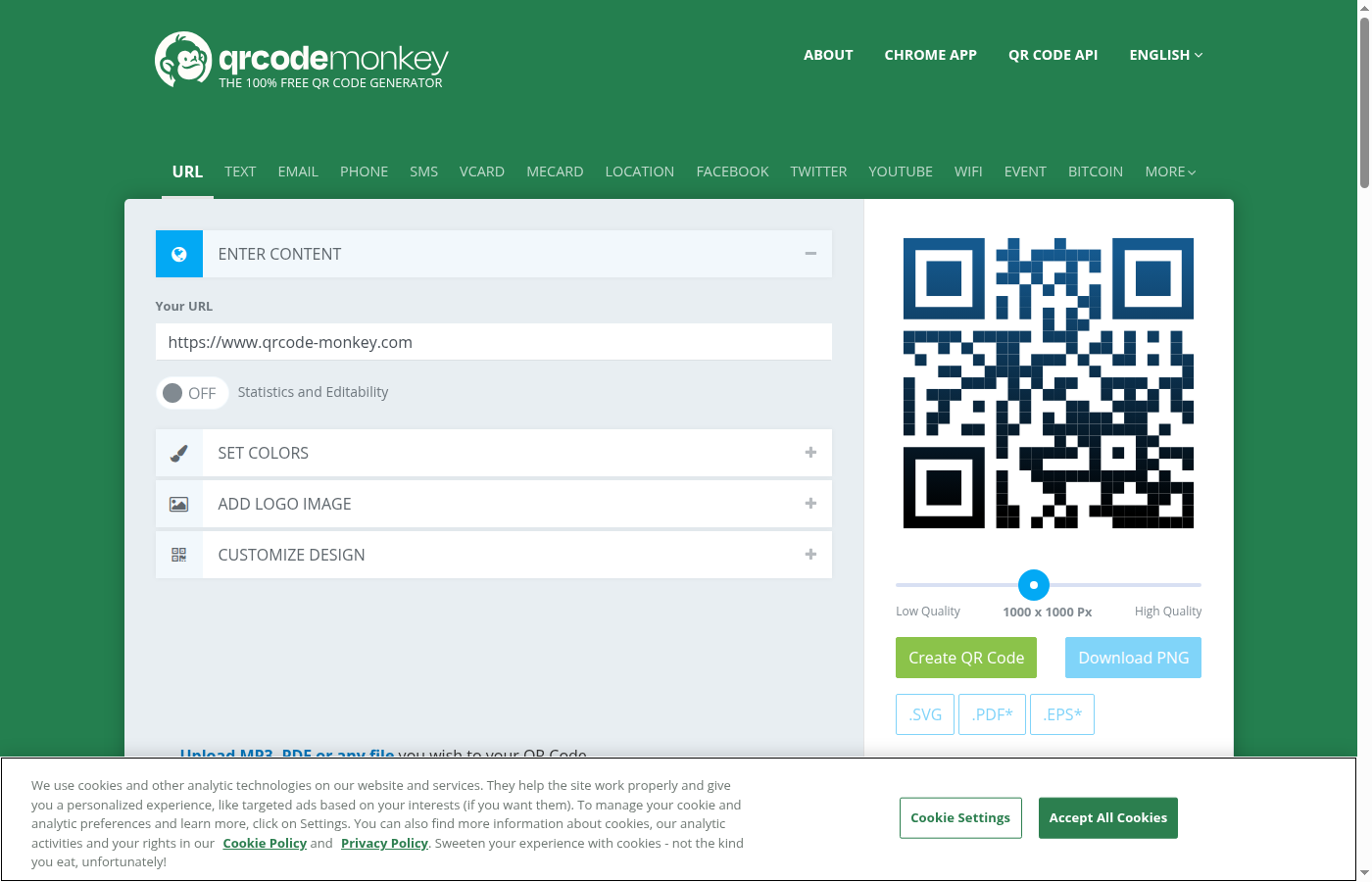 QRCode Monkey 메인 화면