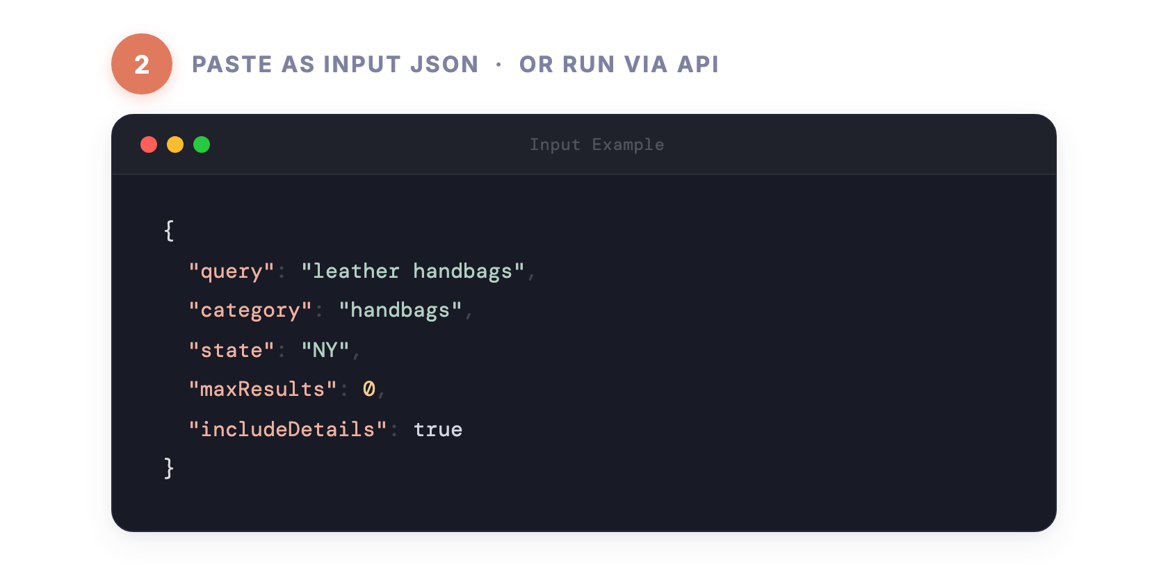 Step 2 — Paste as input JSON or run via API