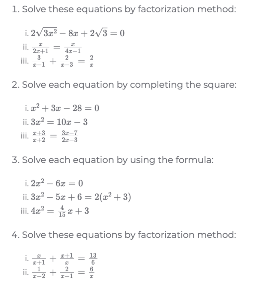 Quadratic questions 1-4