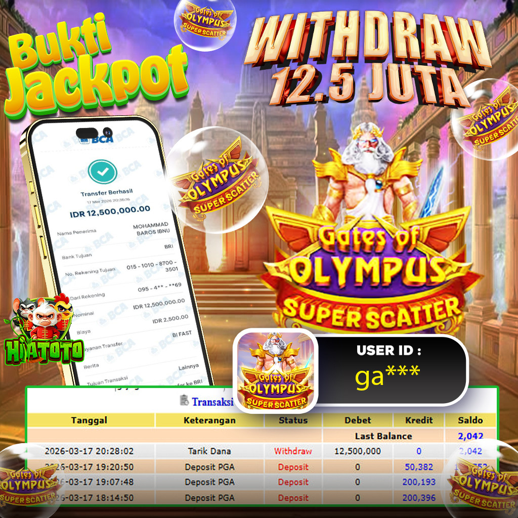 HIATOTO JACKPOT!!! Jackpot GATE OF OLYMPUS SUPER SCATTER Sebesar Rp 12.500.000 Juta Di Bayar Lunas!