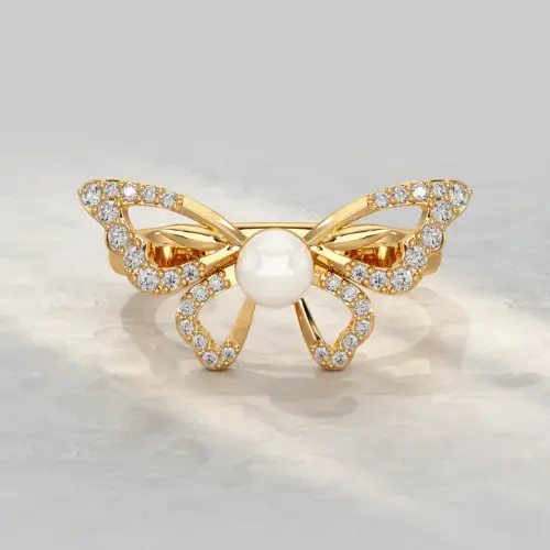 Butterfly With Round Pearl Gemstone Ring.webp