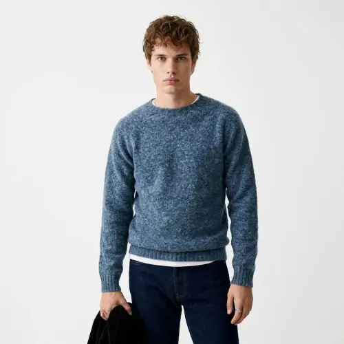 Blue Mens Crewneck Knit Sweater front.webp