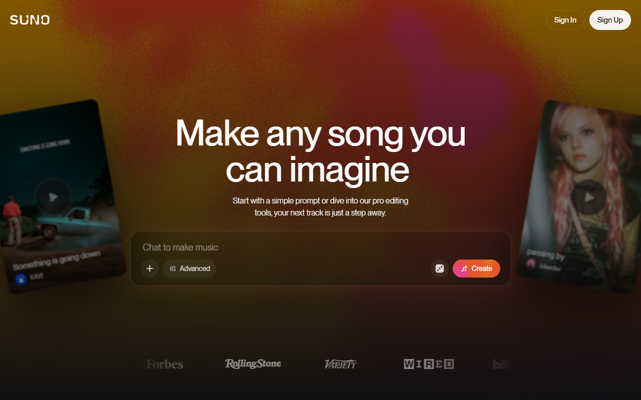 Suno AI 메인 화면