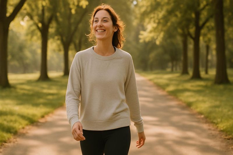 Woman feeling healthy and vibrant walking outdoors