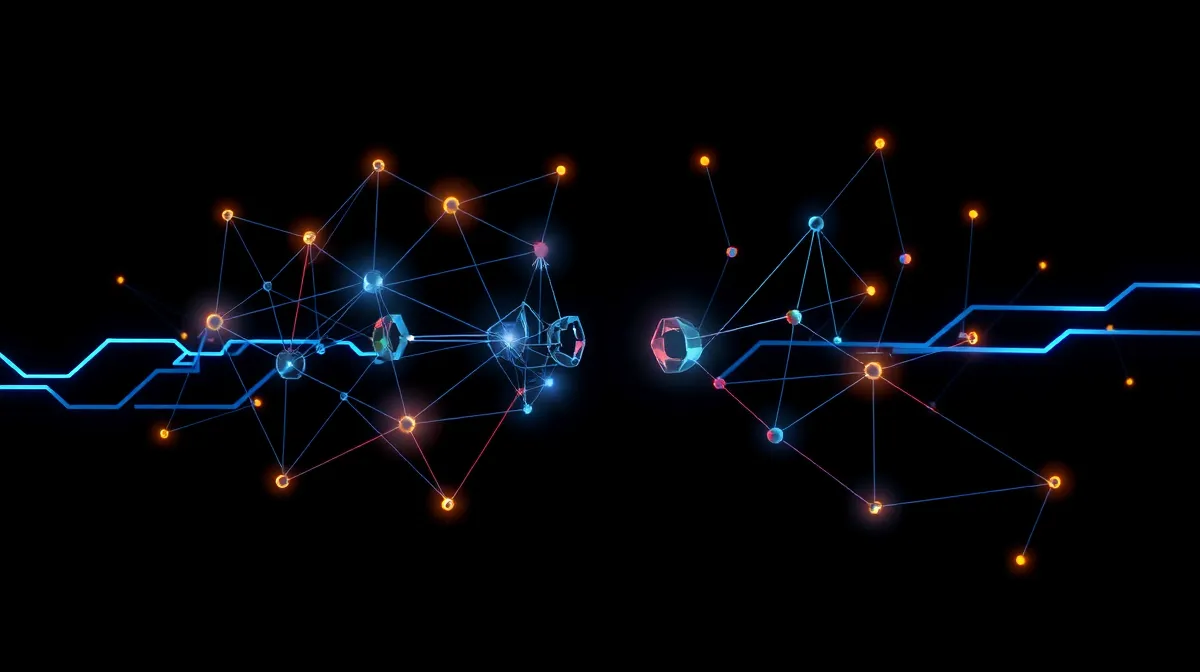Abstract editorial illustration of a mathematical graph network splitting apart, representing both a mathematical breakthrough and a supply chain security breach
