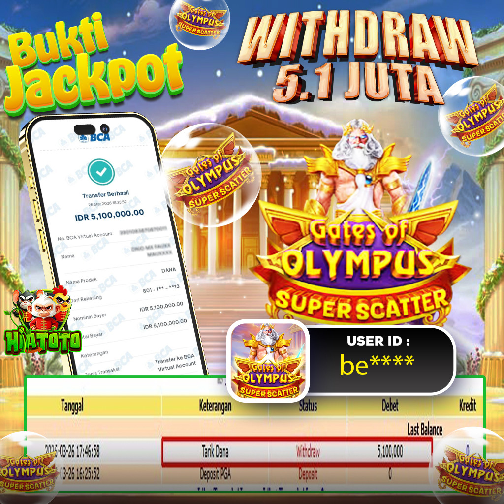 HIATOTO JACKPOT!!! Jackpot GATE OF OLYMPUS SUPER SCATTER  Sebesar Rp 5.100.000 Juta Di Bayar Lunas!