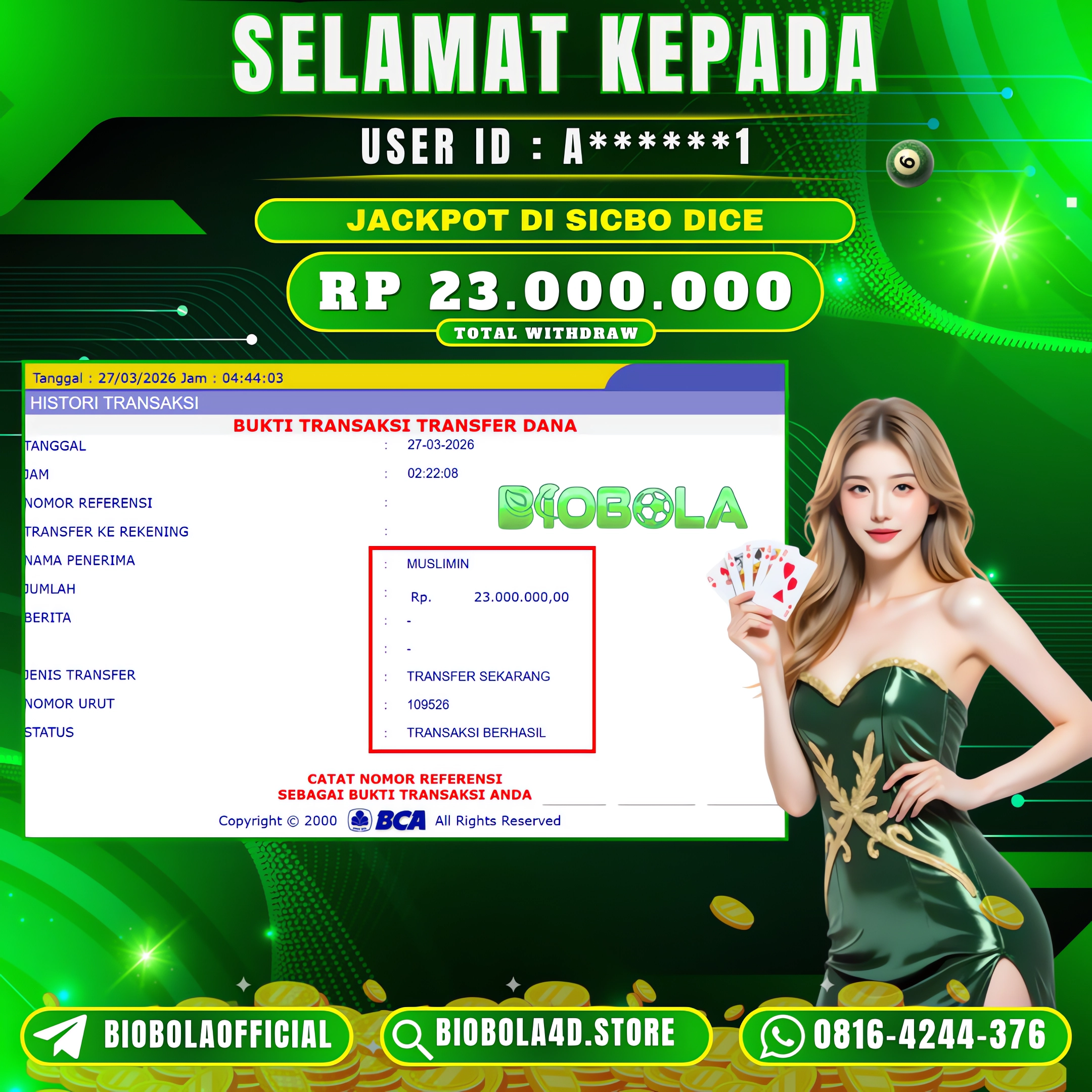 JP CASINO SICBO DICE 23 JT DI BAYAR LUNAS !!