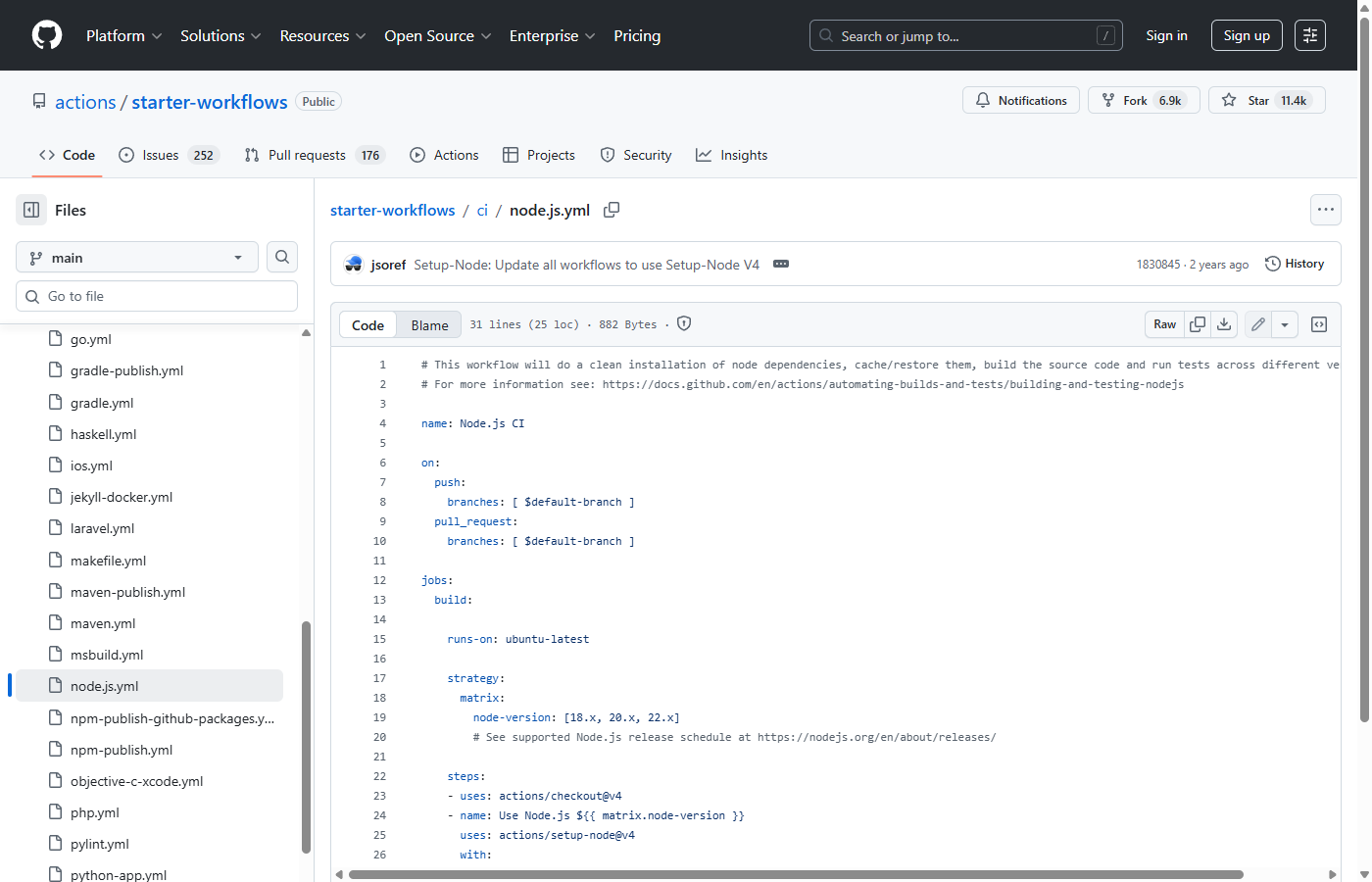 Node.js 워크플로 템플릿