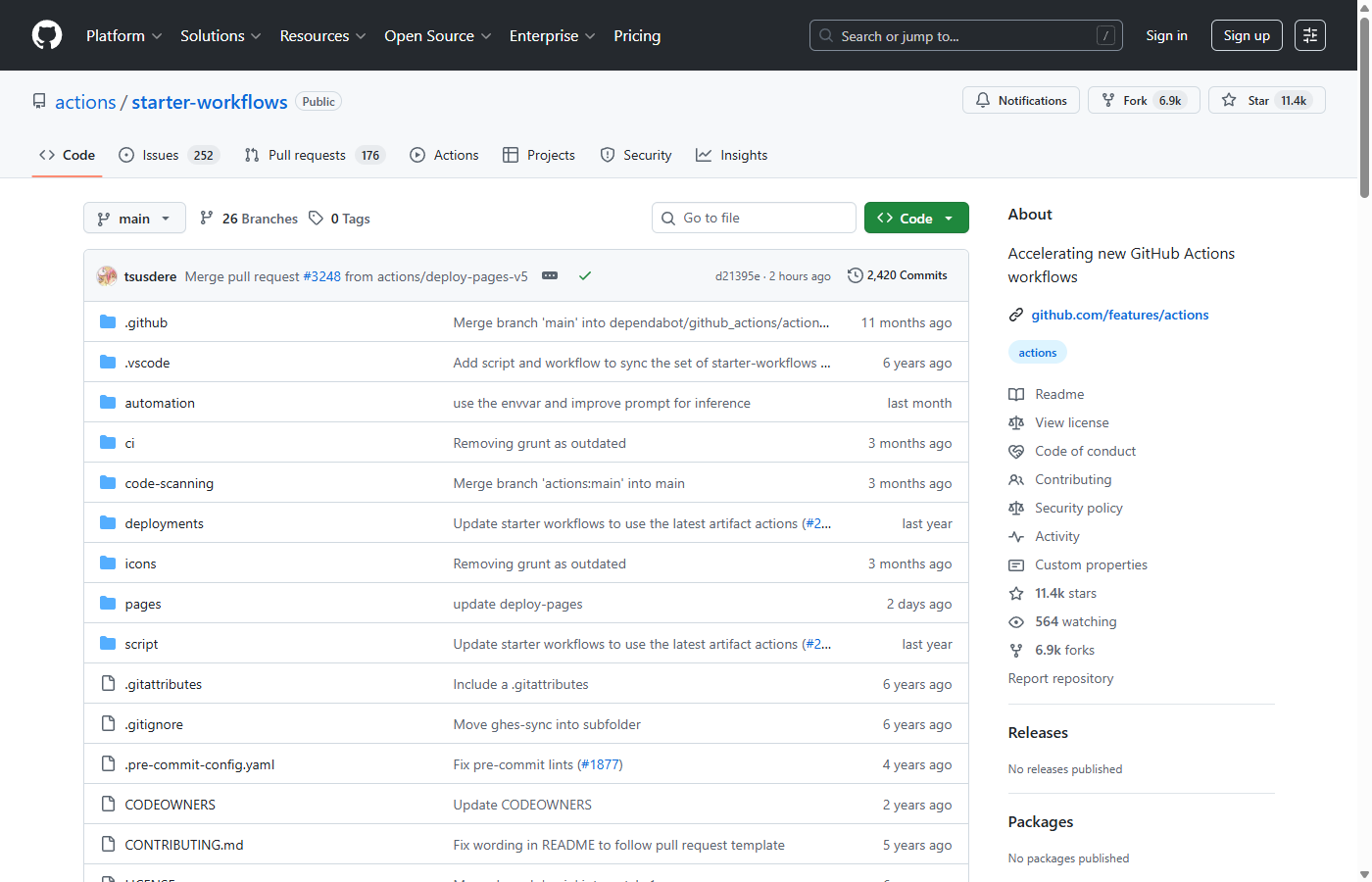 GitHub 스타터 워크플로 저장소