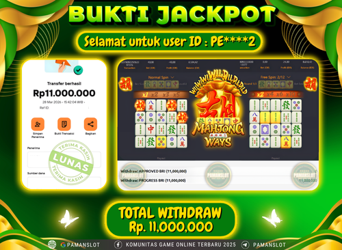 Selamat kepada Member PAMANSLOT Game Mahjong Ways : PE****2